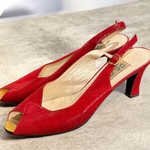 Galo Chic Red Slingback Peep-Toe Heels 41/10